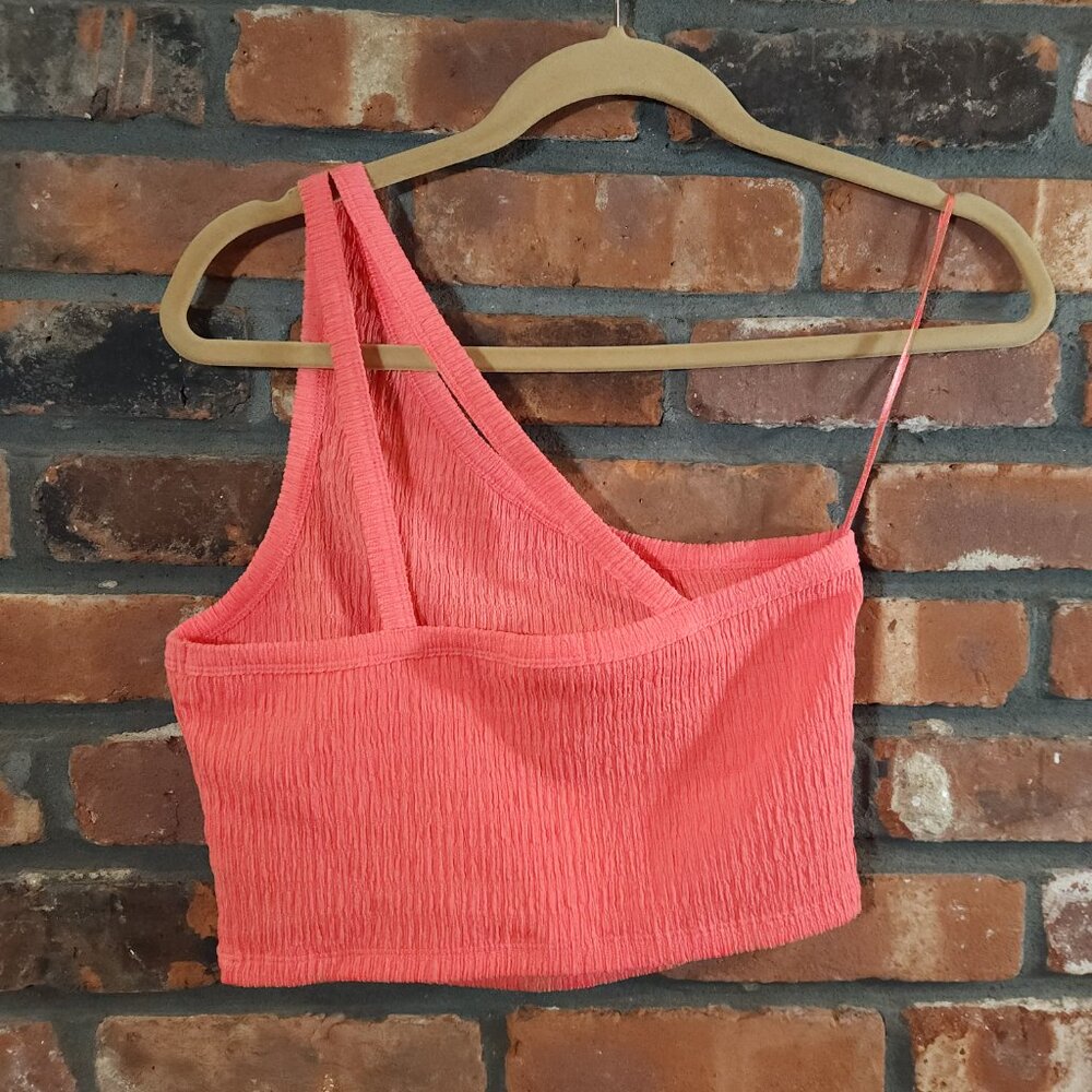 American Eagle Textured One-shoulder Crop Top in Coral Summer Women's L NWT - Picture 5 of 6